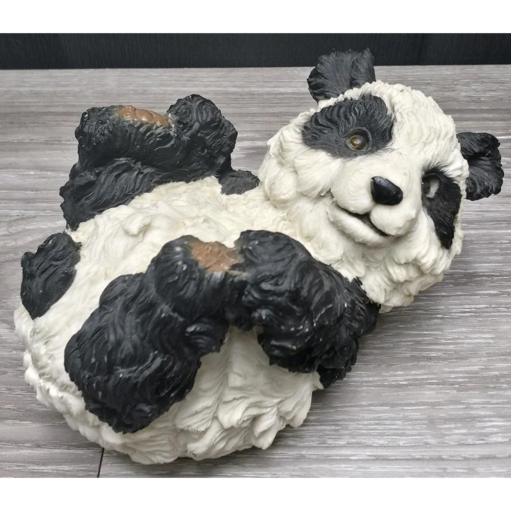 Vintage Panda Bear Heavy Cast Resin Figure Wind Up Musical Nature Art